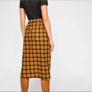 Midi Skirt Topshop Yellow Plaid Skirt Jaded London Plaid Side Slit